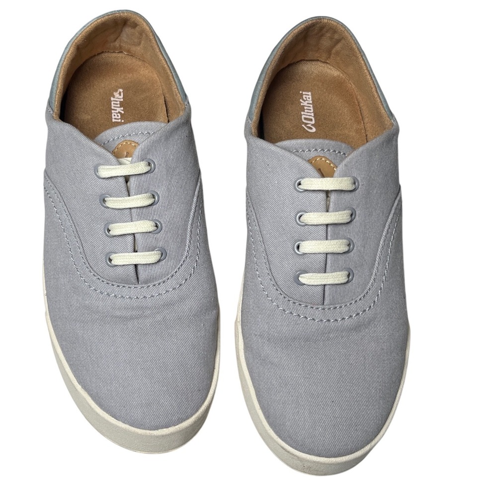 OluKai Koru Sneakers Women's‎ 8 Gray Canvas Leather Trim Wet Grip Comfort